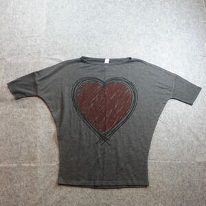 Go Couture Sweater Womens Medium Gray Heart Graphic Crew Neck Half Sleeve Knit